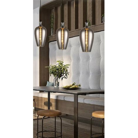 TrAdE Shop Traesio - Lampadario Da Soffitto In Vetro Ambrato Lampada A Sospensione Ovale E27 A36-06 - (1/2)