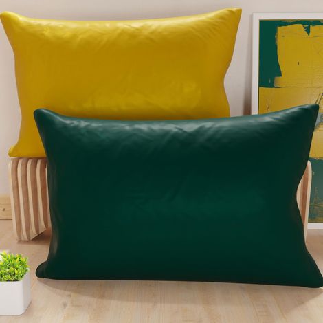 Lot de 2 Taies d'oreiller de Lit 80x40 cm, Housses de Coussin Unies Double Face Vert et Jaune, Taie Oreiller 100% Microfibre, Fabriqué en Italie