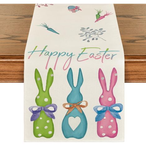 Chemin de table lapin de Pâques, décoration de table de cuisine printanière et festive, 13 x 72 pouces (1/5)