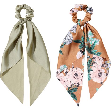 Hair Tie - Silk Scrunchie Ponytail Holder - For Women And Girls - 2 Pieces (1/5)