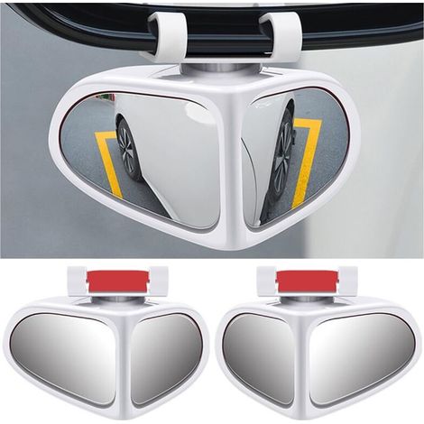 2-in-1 Car Blind Spot Mirror, 360 Degree Rotation, Adjustable Wide Angle Rearview Mirror, Universal Car Auxiliary HD Rearview Mirror for Vehicles, Trucks, SUVs (White)