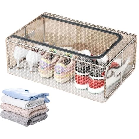 Boîtes de Rangement Empilables avec Couvercles Transparents Cadre En Acier Couvercle Transparent Organisateur Pliable pour Vêtements, Couvertures, Literie, Livres (1/5)