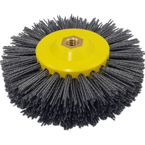Spazzola per invecchiamento del legno Nylon, fibra abrasiva, diametro 155 mm, con filettatura M14, grana 80 (1/4)