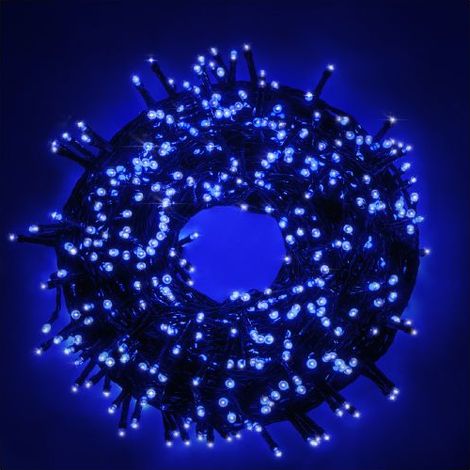 Chaine a' cordes Luccika Home se'rie 5 m de 100 lumie'res de sapin de Noel a' led bleues cable vert 31V avec 8 jeux de lumie're et me'moire IP44 pour une utilisation inte'rieure exte'rieure Blu 5 metr