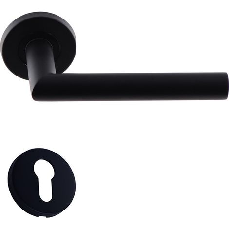 Manillas de Puerta KLOSE besser de Acero inoxidable «Elsa Negro Mate» Ángulo Recto +1 Par de rosas cilíndricas