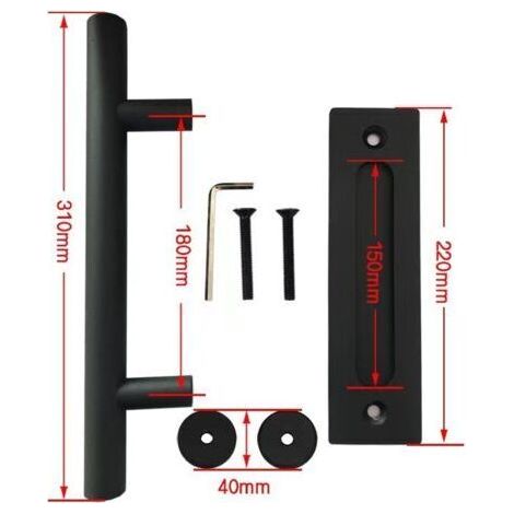 NALOOKAMIC  30CM Poignée de Porte Coulissante, Noires Avec Poignée de Porte Coulissante, Convient pour Portails, Garages, Armoires