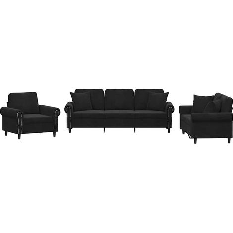Maison Exclusive - Set di Divani 3 pz con Cuscini Nero in Velluto (1/5)