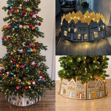 Collier d'arbre de Noël en forme de maison en pain d'épices, Diamètre du collier d'arbre de Noël à LED Décoration de Noël 26 pouces (1/4)