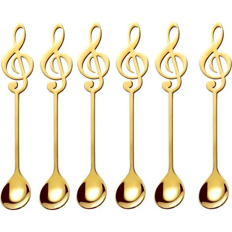 Lot de 6 cuillères décoratives en forme de note de musique, en acier inoxydable doré pour cuisine et décoration de table (1/4)