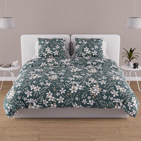 Parure housse de couette en coton 57 fils 240x220 cm MANON vert, par Soleil d'ocre