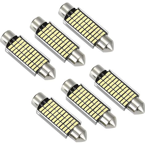 6 Stück Auto-Innen-LED-Leuchten, superhelle Plug-and-Play-Innenbeleuchtung, mit Wärmeableitung hinten (41 mm) (weiß)