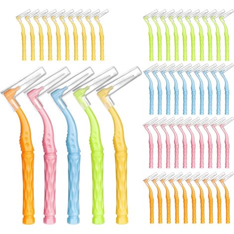Brossettes interdentaires - 50 pièces - 5 tailles - Brossettes interdentaires en forme de L - Manche antidérapant - Adaptées au nettoyage interdentaire, à l'hygiène buccale et aux appareils orthodonti (1/5)