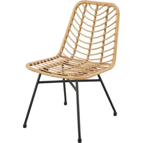Lot de 2 chaises de jardin - Imitation rotin naturel - Structure acier - L63,5 x H 86 x P 48 cm (1/3)