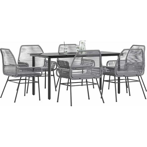 Ensemble à manger jardin coussins 7 pcs-Salon de jardin gris poly rotin verre 817368 (1/5)