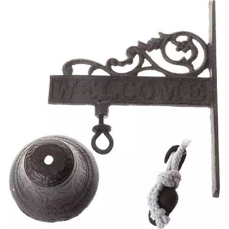 Sonnette rétro en fonte – Cloche murale en fer forgé de style européen – Décoration pour cour, jardin et entrée – Sonnette manuelle (Style A) (1/4)