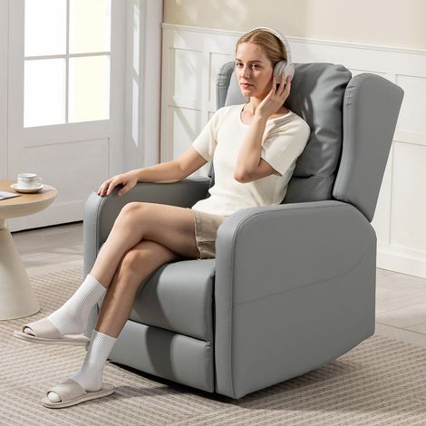 Fauteuil de massage inclinable. Simili cuir. Réglage électrique. Repose-pieds. Poche latérale. Structure en acier. Gris. (1/5)