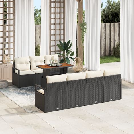 Conjunto de sofá de jardín con cojín Manual 8 pcs Negro y crema vidaXL (1/5)