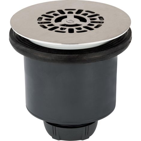 Bonde Douche Tourbillon Ø90 mm Grille Inox Brossé Installation facile, sortie verticale, entretien facile, panier amovible, anti-odeurs, chromé, Wirquin 30723747, Gris