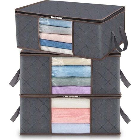 AIPERQ Sac de rangement pour vêtements de 35l, boîte de rangement pliable sous le lit pour chambre à coucher, couettes, vêtements, couvertures, jouets, paquet de 3 (1/4)