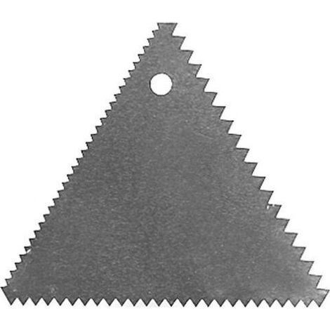 Spatola triangolare per decorare torte, realizzata in acciaio inox con bordi seghettati. (1/3)