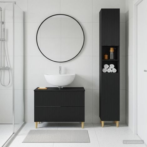 vidaXL 2 Piece Bathroom Cabinet Set ARNHEM Black Engineered Wood (1/5)