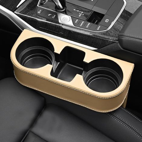 boîte de rangement pour siège auto, porte-gobelet en cuir, rangement latéral pour console centrale avant (beige) (1/5)