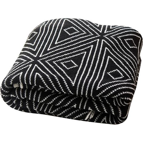Plaid tricoté nordique, noir, blanc et gris, 100 x 150 cm, format châle (1/3)