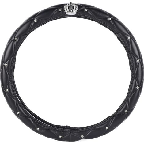 Coprivolante per auto, stile corona di cristallo nera, materiale PU antiscivolo, protezione per volanti da 38 cm (1/4)