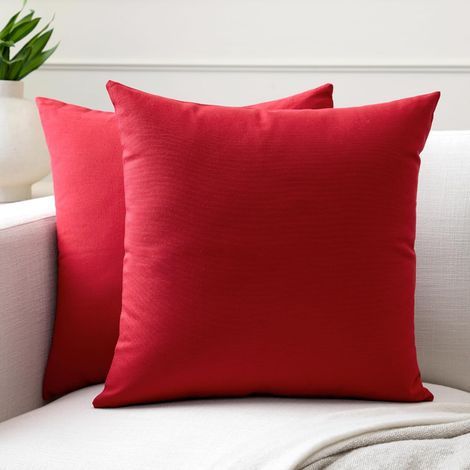 Ensemble de 2 coussins (45 x 45 cm) - Rouge foncé - Tissu en coton teint uni, grands coussins carrés décoratifs lavables pour salon, canapé, chambre, maison et hôtel (1/5)