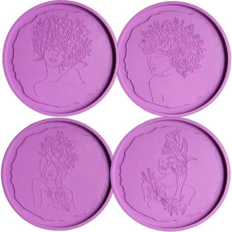 Epoxidharzformen mit unregelmäßigen Blumenmustern für Untersetzer, inklusive Silikonhaltern für Tassen und Untersetzer. Ideal für Dekoration und Bastelarbeiten.