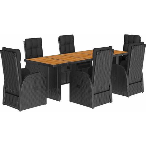 Maison Exclusive - 7-tlg. Garten-Essgruppe mit Kissen Schwarz Pol