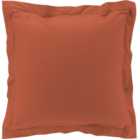 Lot de 2 taies d'oreiller 63x63 cm percale uni 78 fils Teracotta (1/4)