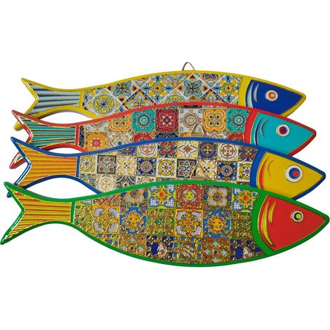 Set di 4 sottopentola in ceramica pesce multicolore 30 cm (1/4)