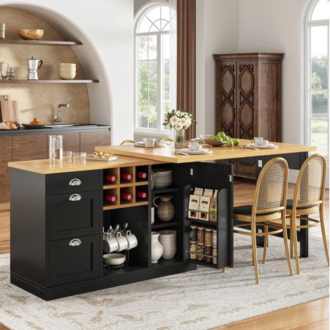 Table bar extensible 120-197x40x74 cm noire en MDF avec rangement et rotation 360° (1/5)