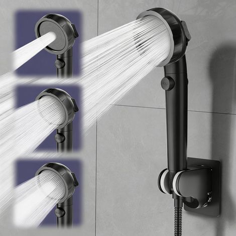 Handbrause mit 12-stufigem Filter gegen Kalk, 3+1 Modi, Hochdruck, Wassersparend, Schwarz (1/5)