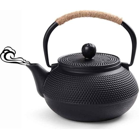 1 Théière, Fonte, 600ml, Infuseur Acier Inoxydable, Induction, Noir, Salon