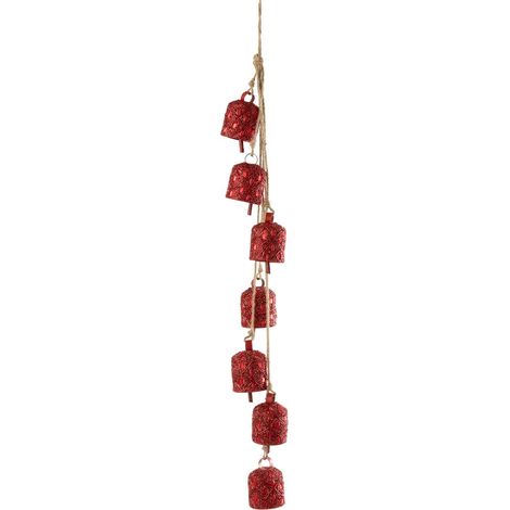 Suspension de Noël Perlée "7 Cloches" 45cm Rouge