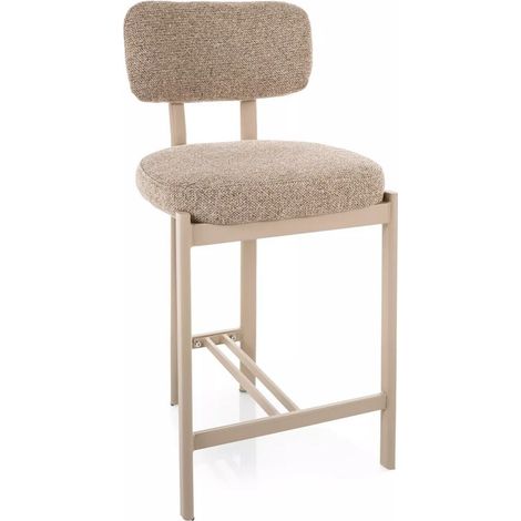 Chaise haute de bar Olf en tissu texturé beige et métal assorti (1/5)