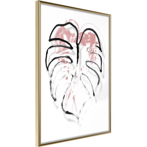 Affiche Murale Encadrée "Black Leaf Outline" 21 x 30 cm Or