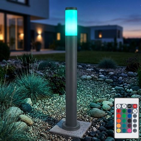 Lampe sur pied en acier inoxydable TÉLÉCOMMANDE Lampe de jardin d'extérieur en acier inoxydable DIMMABLE dans un ensemble comprenant des ampoules LED RGB (1/5)