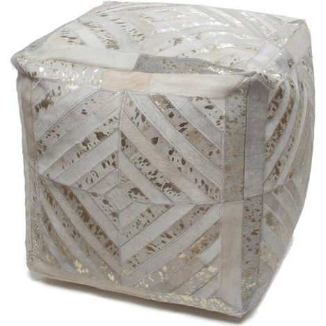 Pouf a cubo Dazzle in pelle avorio e oro (1/4)