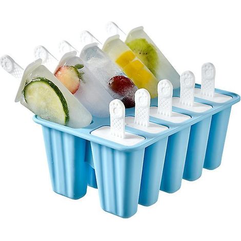 (bleu - 10 Grilles) Moules Popsicle En Silicone, Moules Popsicle Sans Bpa - Moules Popsicle En Silicone - Avec Btons De Popsicle - Moules Pops (1/5)