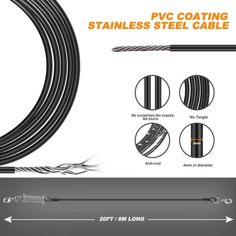 Ligne D'Attache Pour Animaux - Câble En Acier Torsadé Avec Ressort Anti-Choc - 6 M - Pour Usage Extérieur - 1 Pièce (1/4)