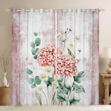 Rideau Occultant 140x260 cm Fleurs D'Aquarelle, Rideau Peinture À l'huile Abstraite Hydrangea, Rideaux Voilage Ferme Rustique, Voilage Fenetre Ombre Orange Blanc pour Chambre Salon - 140L X 260H cm (2 (1/5)