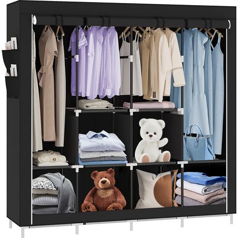 Grande armoire de rangement penderie pliable vêtements en tissu intissé noir