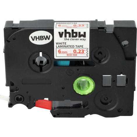 vhbw Label Tape compatible with Brother PT 9600, 9400, D450, 900, 9000-Series, D450VP, D400, D400VP Label Printer 8m x 6 mm, Red on White (1/4)