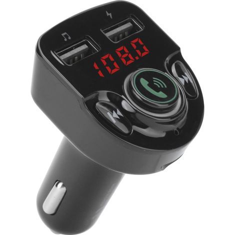 Kit mains libres pour émetteurs FM avec appels mains libres, réduction du bruit et streaming musical clair, comprenant un chargeur USB double intelligent et une interface multifonction. (1/2)