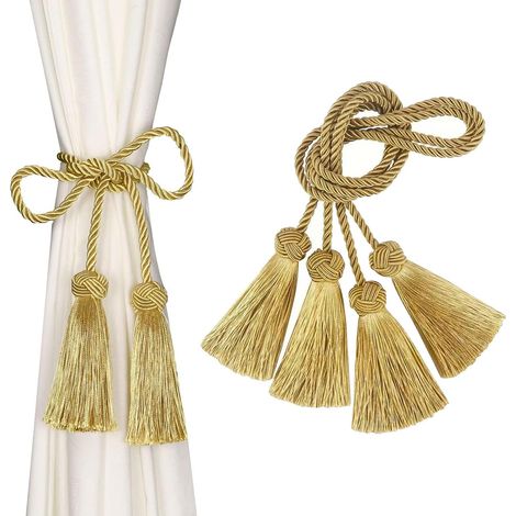 Stück Quasten-Raffhalter, Raffhalter im Boho-Stil, goldene Quastenkordel für Gardinen, handgefertigte Quastenkordel für Wohnzimmer, Büro und Schlafzimmer (1/5)