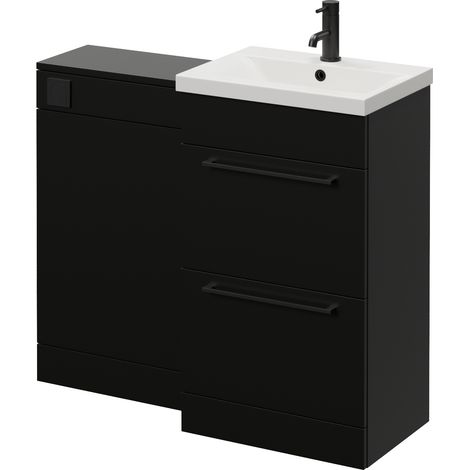 Napoli 390 Matt Black 1000mm 2 Drawer Vanity Unit Toilet Suite with Glide Basin - 1000mm - Matt Black 320mm HandleWithout Kingston Toilet Pan