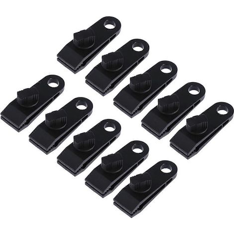 Pinces de bâche robustes et coupe-vent, 10 pièces, noires, idéales pour le camping, les caravanes et les auvents. (1/5)